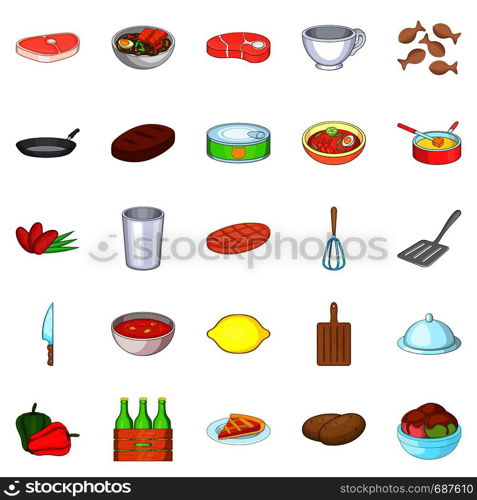 Romantic dinner icons set. Cartoon set of 25 romantic dinner vector icons for web isolated on white background. Romantic dinner icons set, cartoon style