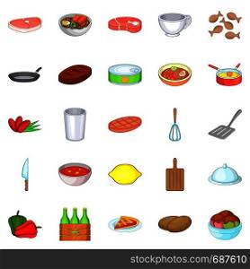 Romantic dinner icons set. Cartoon set of 25 romantic dinner vector icons for web isolated on white background. Romantic dinner icons set, cartoon style