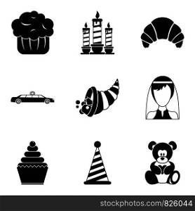 Romantic dinner icons set. Simple set of 9 romantic dinner vector icons for web isolated on white background. Romantic dinner icons set, simple style
