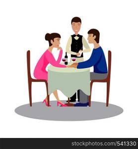 Romantic family dinner in a restaurant. Valentines dinner. Flat vector illustration. Romantic family dinner in a restaurant. Valentines dinner.