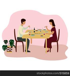 Romantic family dinner. Valentines dinner. Flat vector illustration. Romantic family dinner. Valentines dinner. Flat vector isolated illustration