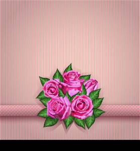Romantic floral background with pink roses flowers. Vector eps10 gift card illustration for wedding invitation, birthday, valentine day or other life events