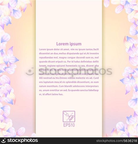 Romantic frame with purple flowers petals and a field for the text. Vector illustration.