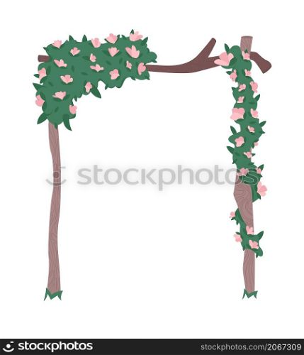 Romantic gate with garland semi flat color vector object. Item on white. Rustic wedding decoration for reception isolated modern cartoon style illustration for graphic design and animation. Romantic gate with garland semi flat color vector object
