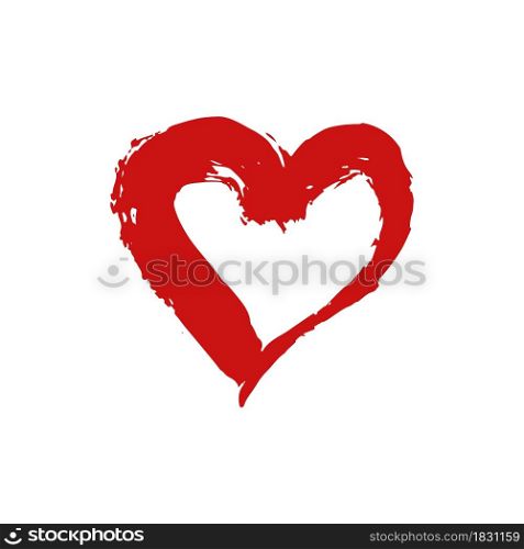 Romantic icon, heart. Hand drawing paint, brush drawing. Isolated on a white background. Doodle grunge style icon. Sticker, pin. Decorative. Outline, line icon, cartoon illustration. Doodle grunge style icon. Decorative element. Outline, cartoon line icon