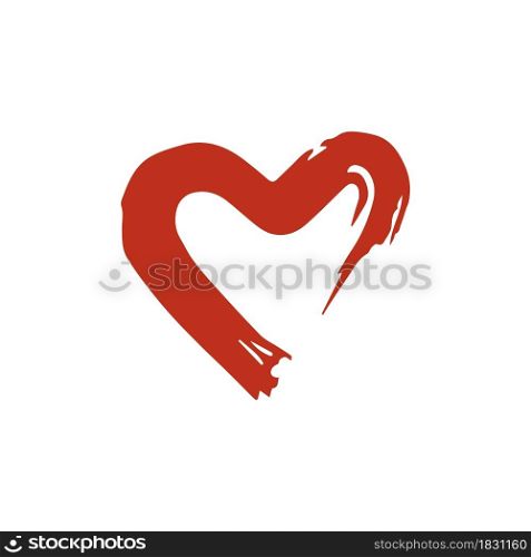 Romantic icon, heart. Hand drawing paint, brush drawing. Isolated on a white background. Doodle grunge style icon. Outline, line icon, cartoon illustration. Sticker, pin. Doodle grunge style icon. Decorative element. Outline, cartoon line icon
