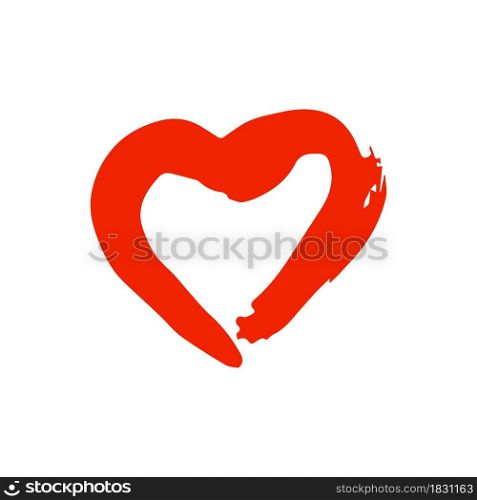 Romantic icon, heart. Hand drawing paint, brush drawing. Isolated on a white background. Doodle grunge style icon. Decorative element. Outline, line icon, cartoon illustration. Sticker, pin. Doodle grunge style icon. Decorative element. Outline, cartoon line icon