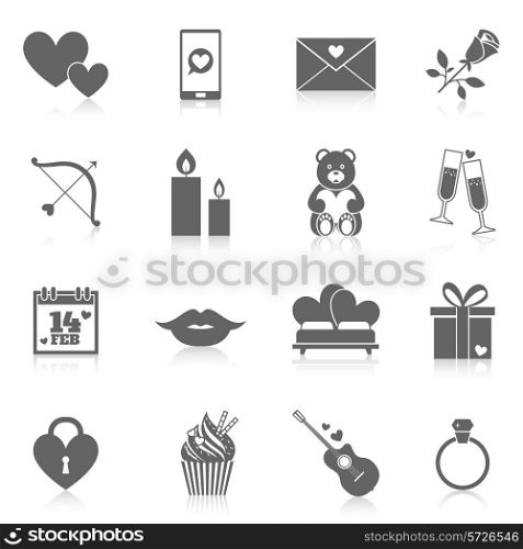 Romantic icon set black with rose love letter gift box isolated vector illustration