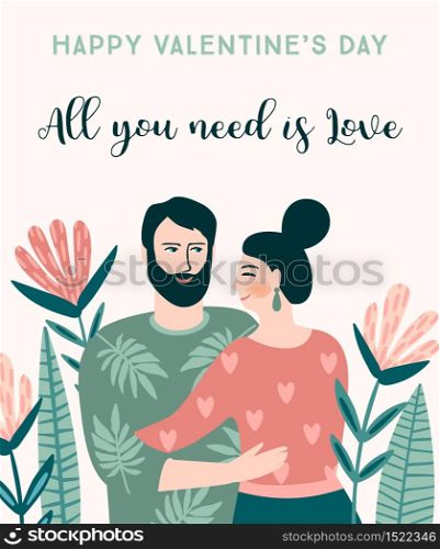 Romantic illustration with people. Love, love story, relationship. Vector design concept for Valentines Day and other users.. Romantic illustration with people. Vector design concept for Valentines Day and other users.