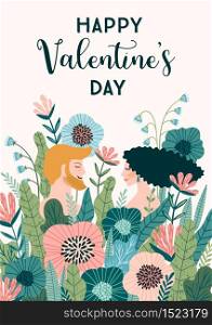 Romantic illustration with people. Love, love story, relationship. Vector design concept for Valentines Day and other users.. Romantic illustration with people. Vector design concept for Valentines Day and other users.