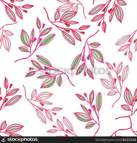 Romantic leaves and flower seamless pattern. Vintage style floral wallpaper. Cute plants endless backdrop. Design for fabric, textile print, wrapping paper, cover. Vector illustration. Romantic leaves and flower seamless pattern. Vintage style floral wallpaper. Cute plants endless backdrop