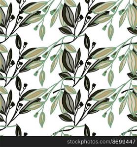 Romantic leaves and flower seamless pattern. Vintage style floral wallpaper. Cute plants endless backdrop. Design for fabric, textile print, wrapping paper, cover. Vector illustration. Romantic leaves and flower seamless pattern. Vintage style floral wallpaper. Cute plants endless backdrop