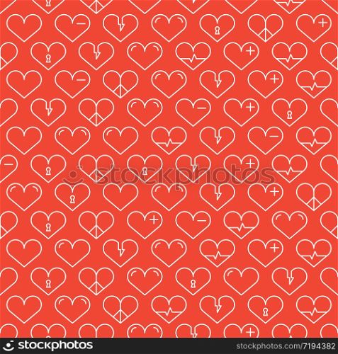 Romantic line seamless pattern with hearts. Beautiful vector illustration. Background. Endless texture can be used for printing onto paper or scrap booking.