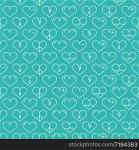 Romantic line seamless pattern with hearts. Beautiful vector illustration. Background. Endless texture can be used for printing onto paper or scrap booking.