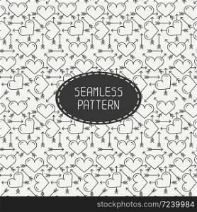 Romantic line seamless pattern with hearts. Beautiful vector illustration. Background.