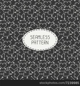 Romantic line seamless pattern with hearts. Beautiful vector illustration. Background.