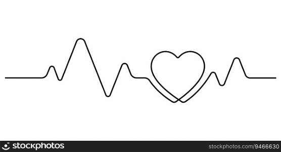 romantic minimalism heartbeat pulse in continuous line drawing - symbol of love and rhythm vector illustration