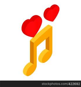 Romantic music isometric 3d icon. Heart shaped sheet music symbol on a white . Romantic music isometric 3d icon