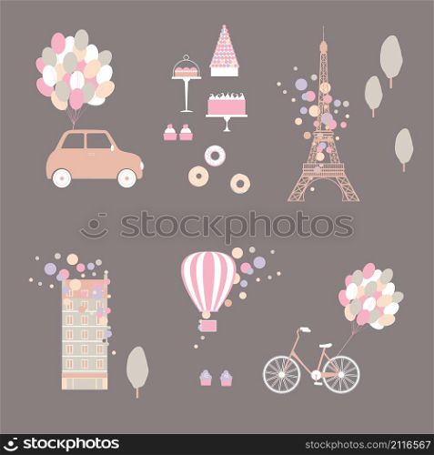 Romantic Paris set. Vector illustration