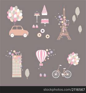 Romantic Paris set. Vector illustration