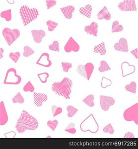 Romantic Pink Heart Seamless Pattern on White Background. Romantic Pink Heart Seamless Pattern