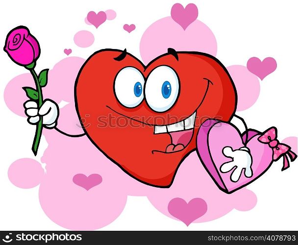 Romantic Red Heart Man Carrying Chocolates And A Rose