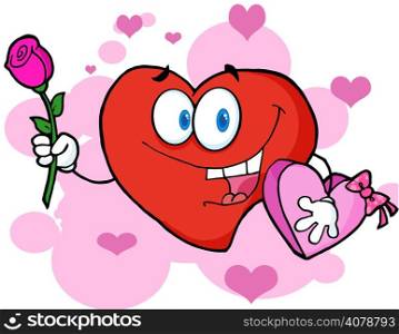 Romantic Red Heart Man Carrying Chocolates And A Rose