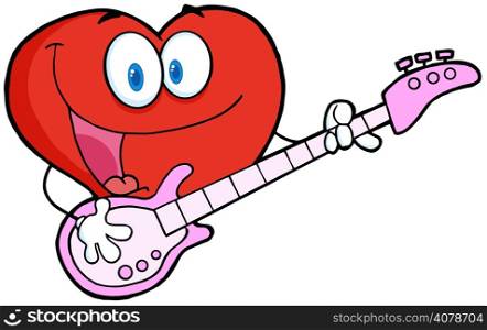 Romantic Red Heart Man Playing A Guitar And Singing