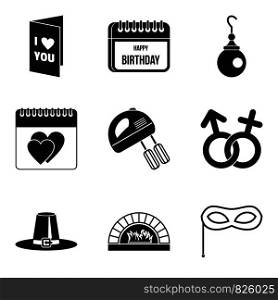Romantic relationship icons set. Simple set of 9 romantic relationship vector icons for web isolated on white background. Romantic relationship icons set, simple style