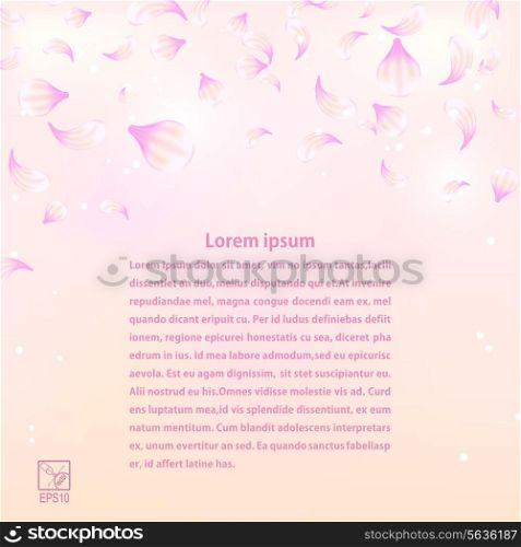 Romantic rose petals texture with purple flowers. Vector illustration.