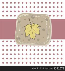 Romantic sample card with yellow leaf. Vector illustration