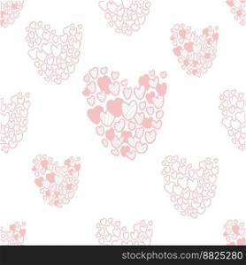 Romantic seamless pattern. Pink decorative hearts on white background. Vector illustration in doodle style. Endless background for valentines, wallpapers, packaging, print