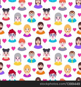 Romantic seamless pattern with boys and girls on white background.Pattern for Valentines day