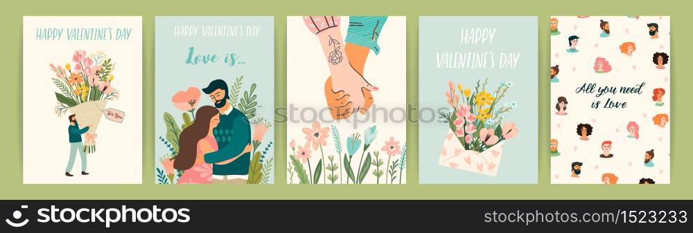 Romantic set of illustrations with man and woman. Love, love story, relationship. Vector design concept for Valentines Day and other users.. Romantic set of illustrations with man and woman. Vector design concept for Valentines Day and other users.