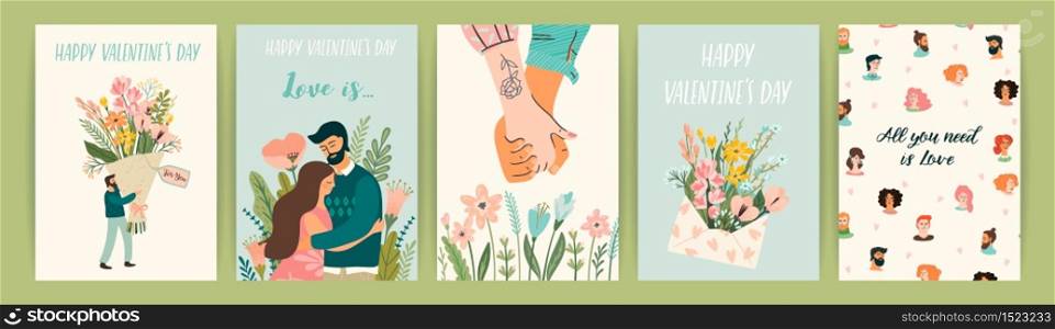 Romantic set of illustrations with man and woman. Love, love story, relationship. Vector design concept for Valentines Day and other users.. Romantic set of illustrations with man and woman. Vector design concept for Valentines Day and other users.