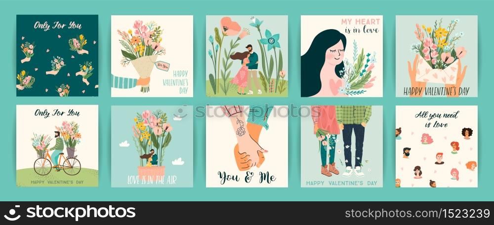 Romantic set of illustrations with man and woman. Love, love story, relationship. Vector design concept for Valentines Day and other users.. Romantic set of illustrations with man and woman. Vector design concept for Valentines Day and other users.