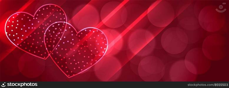 romantic two shiny hearts bokeh background design