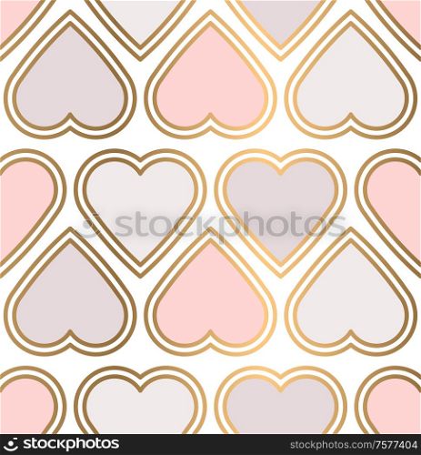 Romantic Valentine seamless pattern with golden and pink hearts. Vector background