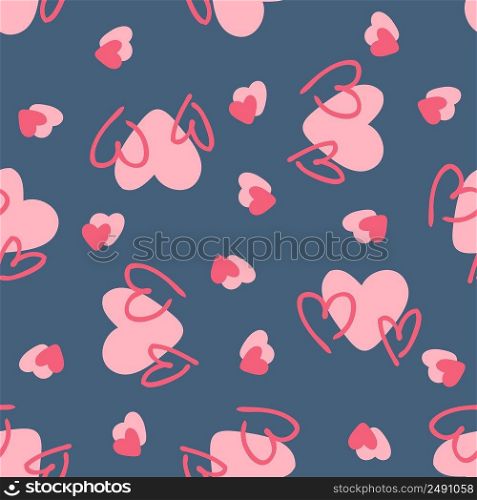 Romantic valentine seamless pattern with hearts. Groovy hippie aesthetic print for fabric, paper, T-shirt. Doodle vector illustration for decor and design.