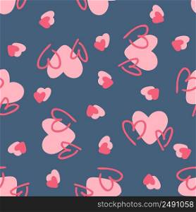Romantic valentine seamless pattern with hearts. Groovy hippie aesthetic print for fabric, paper, T-shirt. Doodle vector illustration for decor and design.