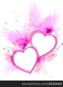 Romantic vector background with pink flowers and hearts