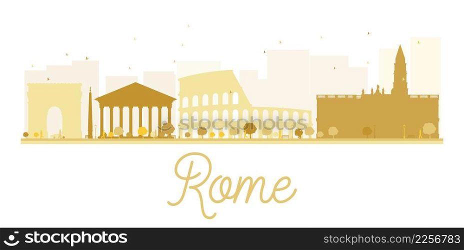 Rome City skyline golden silhouette. Vector illustration. Simple flat concept for tourism presentation, banner, placard or web site. Business travel concept. Cityscape with landmarks