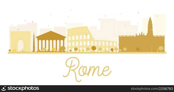 Rome City skyline golden silhouette. Vector illustration. Simple flat concept for tourism presentation, banner, placard or web site. Business travel concept. Cityscape with landmarks