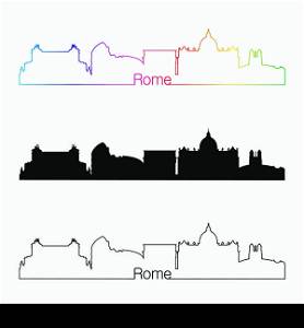 Rome skyline linear style with rainbow in editable vector file