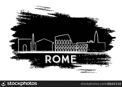 Rome Skyline Silhouette. Hand Drawn Sketch. Vector Illustration. Business Travel and Tourism Concept with Historic Architecture. Image for Presentation Banner Placard and Web Site.