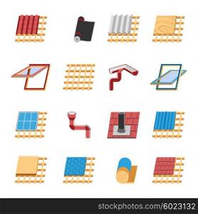 Roof Construction Elements Flat Icons Set. Roof construction with various mounting structures and insulation layers flat icons collection abstract isolated vector illustration