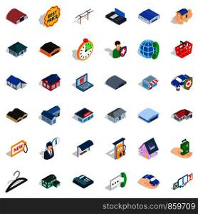 Roof icons set. Isometric style of 36 roof vector icons for web isolated on white background. Roof icons set, isometric style