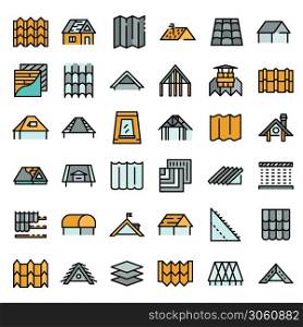 Roof icons set. Outline set of roof vector icons thin line color flat on white. Roof icons set vector flat