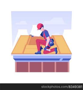 Roof sheathing isolated concept vector illustration. Professional builders sheathing a roof with OSB, residential area construction, private house building process, make a cover vector concept.. Roof sheathing isolated concept vector illustration.