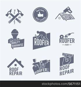 Roofer construction worker tradesman house builder grey icons set isolated vector illustration